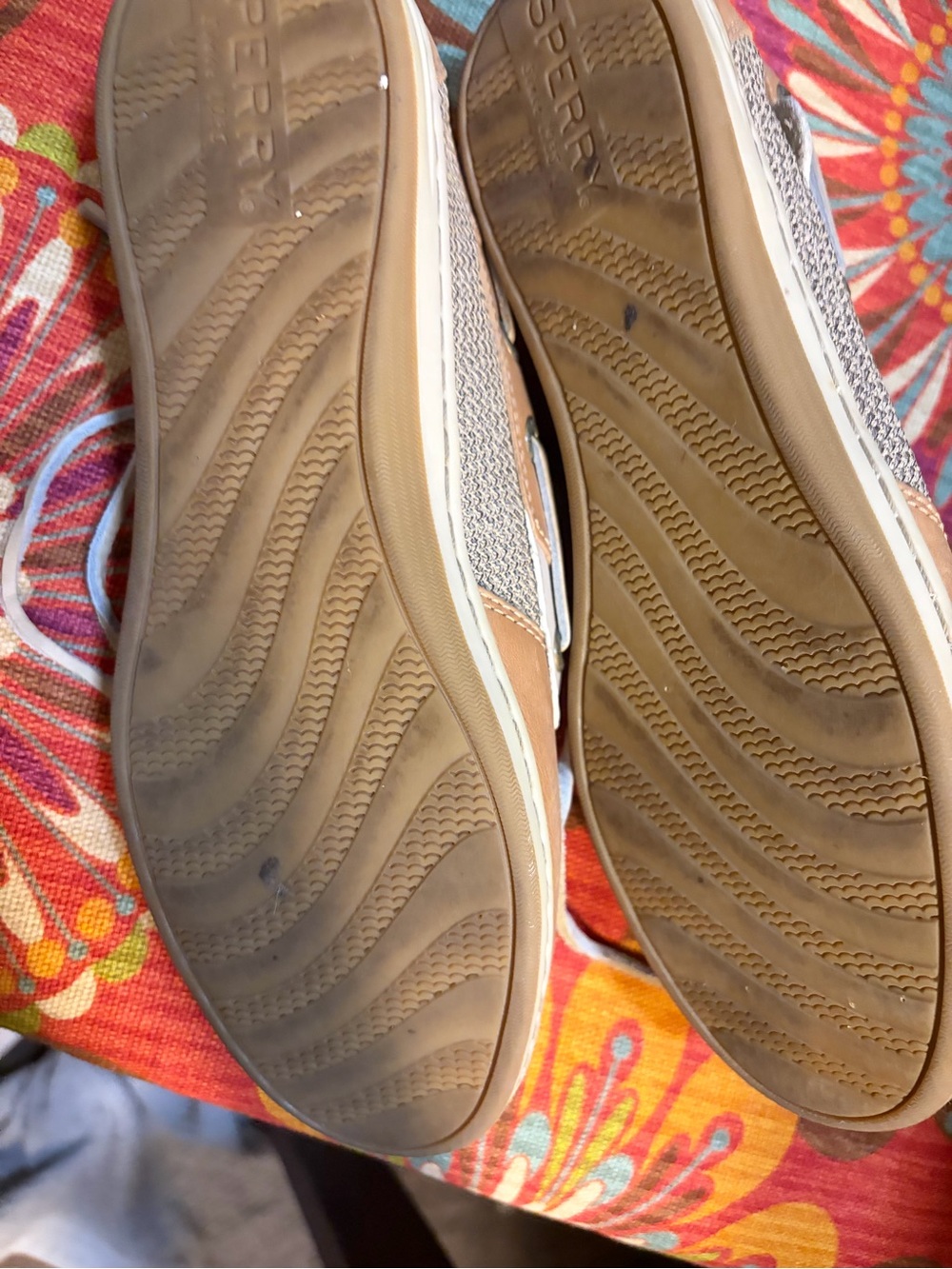 Sperry Tan and White Knit Lace-Up Sneakers